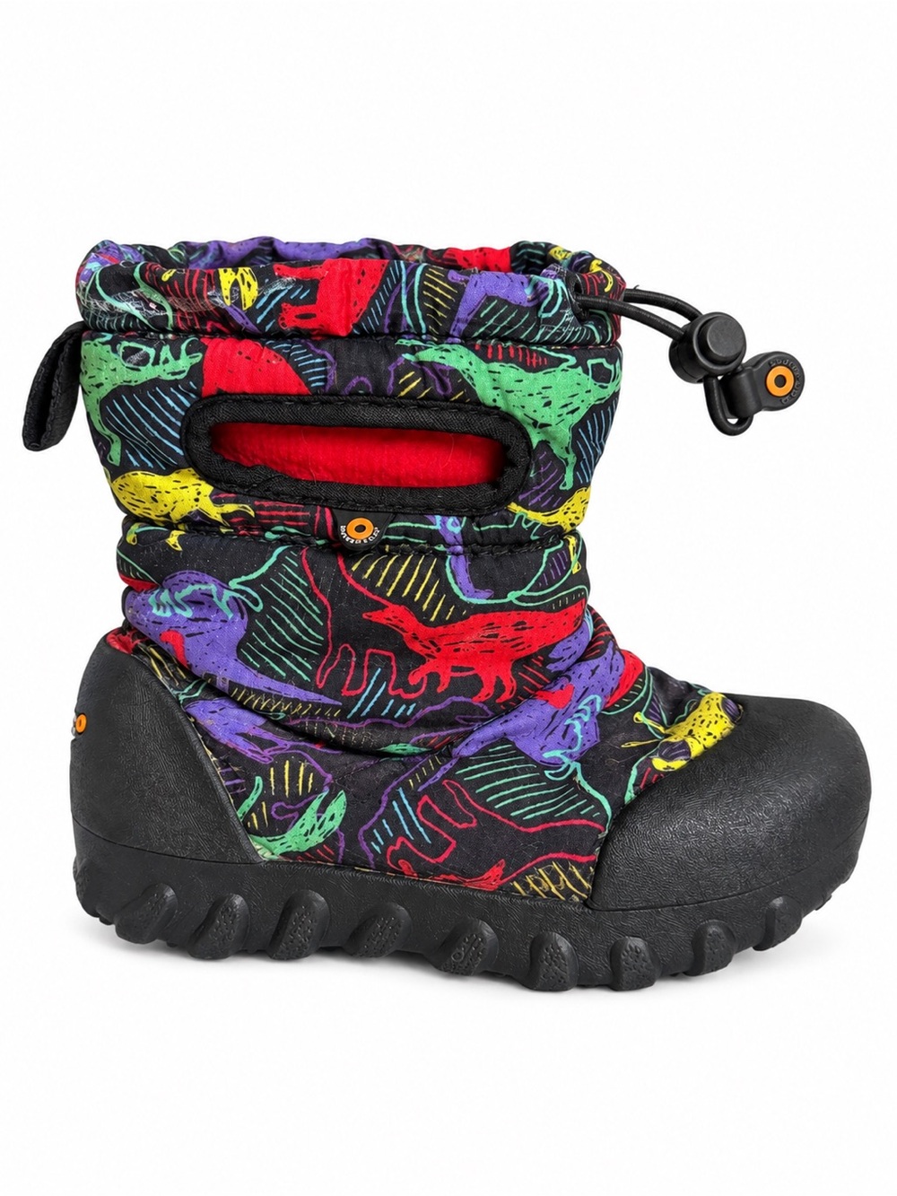 BOGS Kids Waterproof Winter Boots Black Red Dinosaur Print Boys Size 9